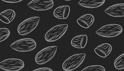 Almond Seamless Pattern.
Almond background. Hand Drawn Nut Illustration. Minimal Outline Vector Style.
Repeating Food Texture Background. Packaging Textile Surface Use.