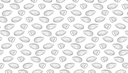 Almond Seamless Pattern.
Almond background. Hand Drawn Nut Illustration. Minimal Outline Vector Style.
Repeating Food Texture Background. Packaging Textile Surface Use.