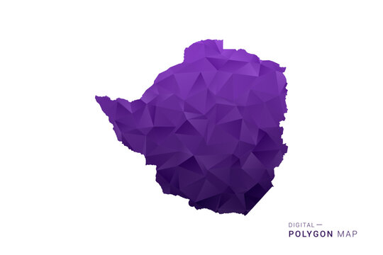 Zimbabwe Map - Polygon Style Vector Illustration in Deep Purple Gradient, Low Poly Geometric Design, Isolated on White Background for Infographics and Digital Use.