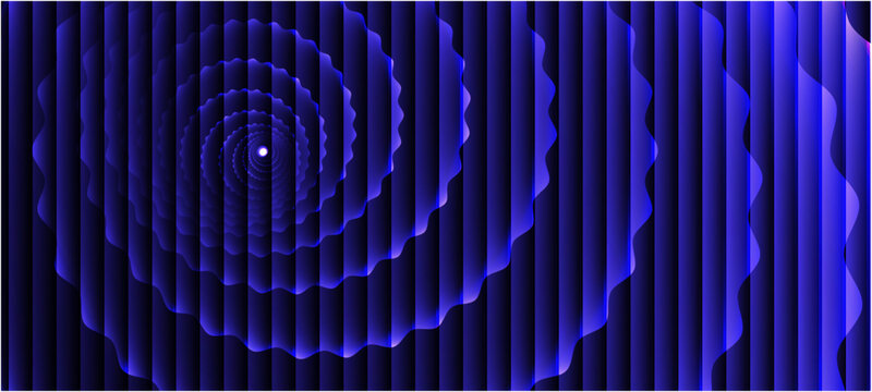 Blue and purple neon 3d sphere of gradient waves and glowing particles. Abstract technology concept, Artificial Intelligence, engineering, big data, abstract blue background with lines
