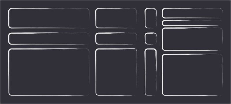 Frame brush rectangle set. Frame rectangle border brush stroke with chalk rough line and square shape. set of black and white buttons
