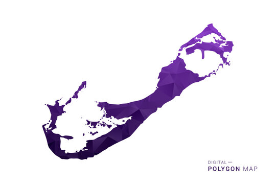 Bermuda Map - Polygon Style Vector Illustration in Deep Purple Gradient, Low Poly Geometric Design, Isolated on White Background for Infographics and Digital Use.