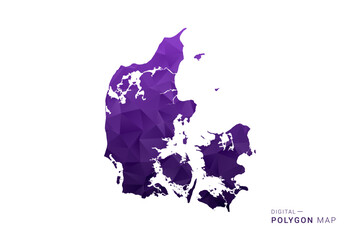 Fototapeta premium Denmark Map - Polygon Style Vector Illustration in Deep Purple Gradient, Low Poly Geometric Design, Isolated on White Background for Infographics and Digital Use.