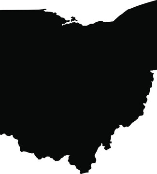Black Silhouette Map of Ohio State with Detailed Outline Isolated on White Background, High Resolution Vector Illustration for Geography, Cartography, and Midwest USA Design Projects