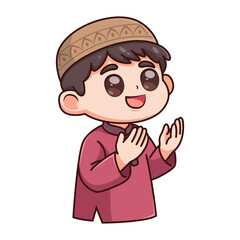 Obraz premium Illustration of Muslim Boy Performing Prayer Gesture