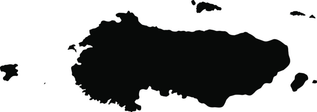 Black silhouette map of Turkey with offshore islands isolated on white background, detailed geographic country outline for cartography, infographic, and design projects.