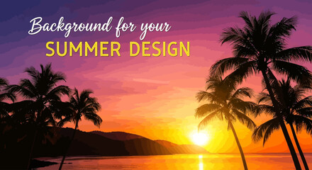 Vibrant Tropical Sunset Background for Summer Designs with Palm Trees