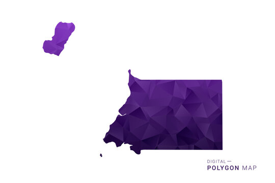 Equatorial Guinea Map - Polygon Style Vector Illustration in Deep Purple Gradient, Low Poly Geometric Design, Isolated on White Background for Infographics and Digital Use.