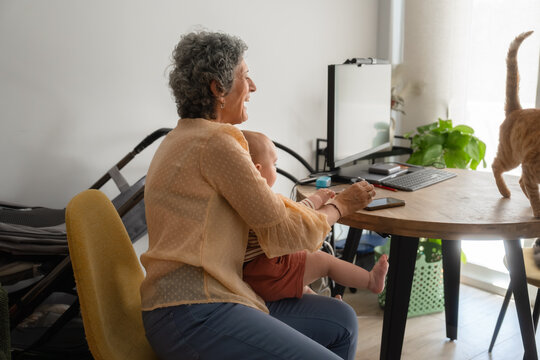 Grandmother working from home 