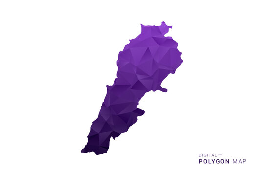 Lebanon Map - Polygon Style Vector Illustration in Deep Purple Gradient, Low Poly Geometric Design, Isolated on White Background for Infographics and Digital Use.