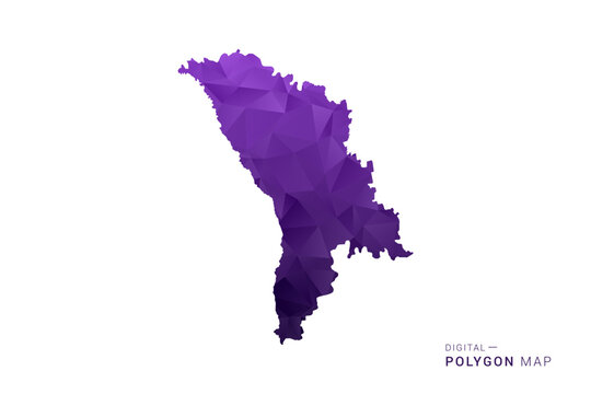 Moldova Map - Polygon Style Vector Illustration in Deep Purple Gradient, Low Poly Geometric Design, Isolated on White Background for Infographics and Digital Use.