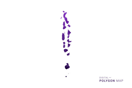 Maldives Map - Polygon Style Vector Illustration in Deep Purple Gradient, Low Poly Geometric Design, Isolated on White Background for Infographics and Digital Use.