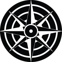 Black and white compass rose symbol with directional points, navigation and travel concept, minimalist vector illustration isolated on white © yesrin