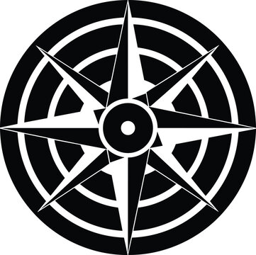 Black and white compass rose symbol with directional points, navigation and travel concept, minimalist vector illustration isolated on white