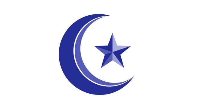 Blue Crescent Moon and Star Symbol.