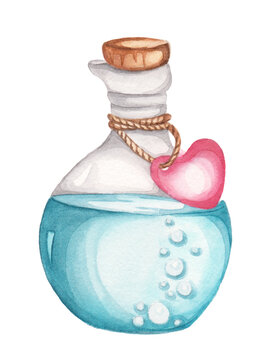 Illustration of a bottle with blue liquid