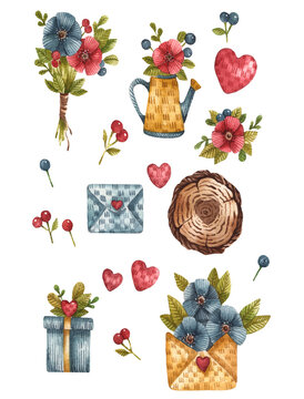 Spring set illustration with hearts