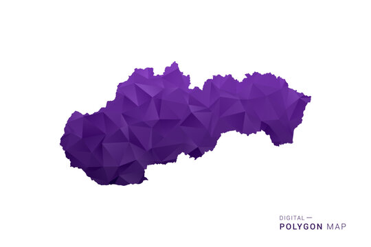 Slovakia Map - Polygon Style Vector Illustration in Deep Purple Gradient, Low Poly Geometric Design, Isolated on White Background for Infographics and Digital Use.