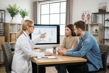 Obraz premium Couple discussing genetic results with doctor