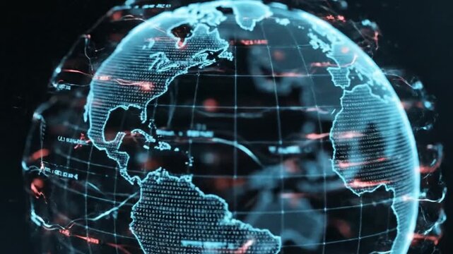  Futuristic Digital Globe with Flowing Light Patterns in Cinematic 4K