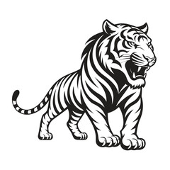 Fototapeta premium Powerful Majestic Tiger Roaring Black and White Vector