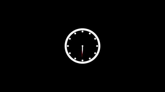 White and color Clock spinning, watch animation on transparent background with alpha channel. Clock icon flat style 24 hours day fast speed 4k video animation .