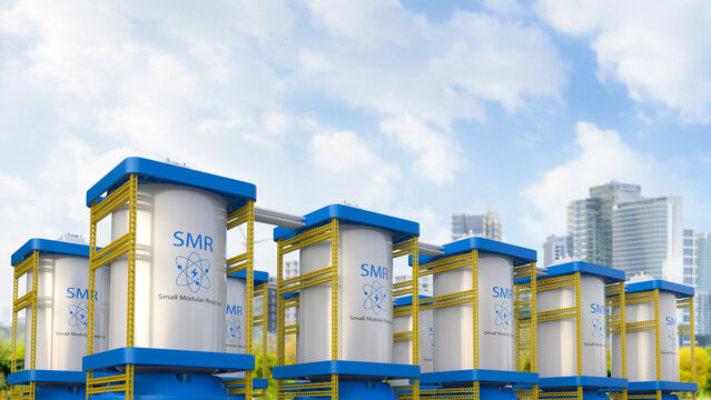 Group of smr or small modular nuclear reactors power plant