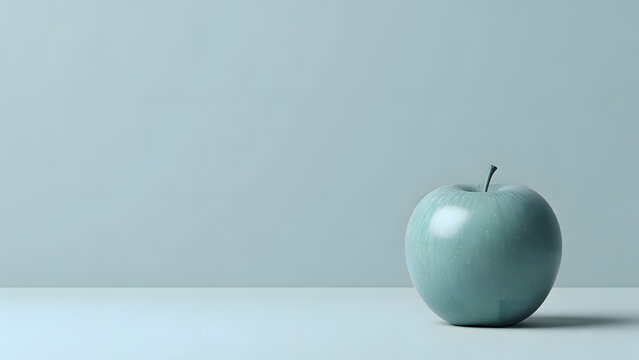Minimalist Green Apple on Pastel Background with Copy Space