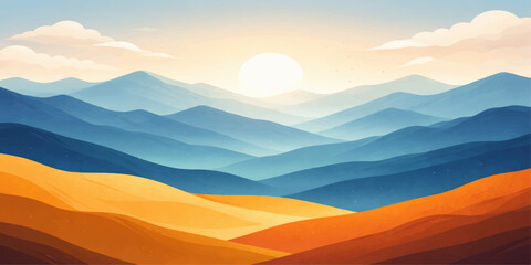Obraz premium sunset and sunrise over mountain landscape