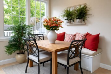 Fototapeta premium Dining nook with wooden table and bench seating