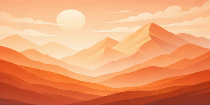 sunset landscape with desert and mountains