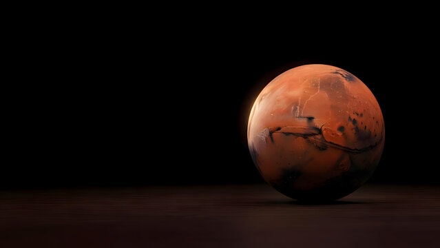Planet Mars on Dark Background with Dramatic Lighting and Copy Space
