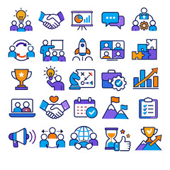 Business and Technology Icons Representing Communication, Innovation, and Success in a Modern Digital Landscape from a Direct Viewpoint
