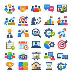Fototapeta premium Collection of modern business icons representing various concepts like strategy, teamwork, and productivity in a minimalist style