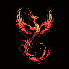 Fototapeta premium Fiery Phoenix Risen from Ashes with Majestic Wings Extended