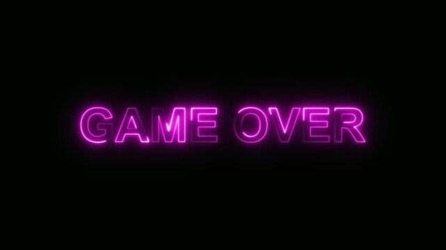 Lightning neon game over text animation on black background. Neon light path effect. Neon GAME OVER text with reflection. Abstract game over word icon animation.