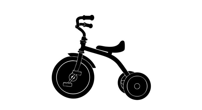 A silhouette of a classic tricycle against a clear backdrop, ideal for depicting childhood, play, and simplicity.