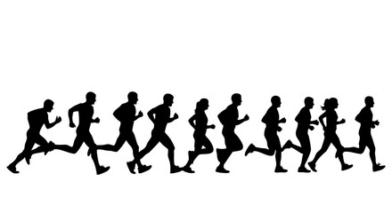 Fototapeta premium A group of runners in silhouette running together in a race, they are running fast in a line.