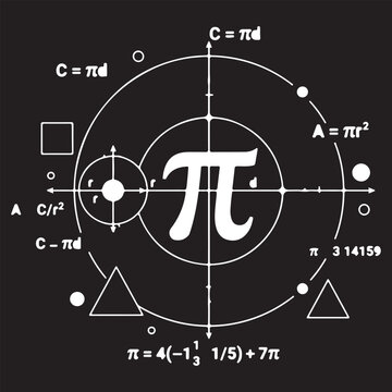 Circular Mathematics Vector Diagram: Pi Symbol with Concentric Circles, Formulas, and Coordinate Geometry