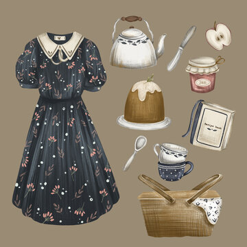 Illustration of a clothing and pastry set