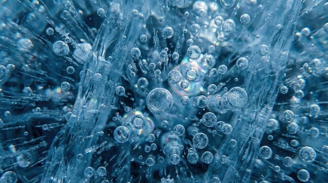 Extreme Macro of Ancient Air Bubbles Trapped in Deep Blue Glacial Ice