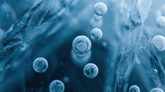 Extreme Macro of Ancient Air Bubbles Trapped in Deep Blue Glacial Ice