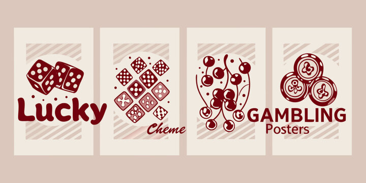 Vintage style casino posters featuring dice cards and cherries