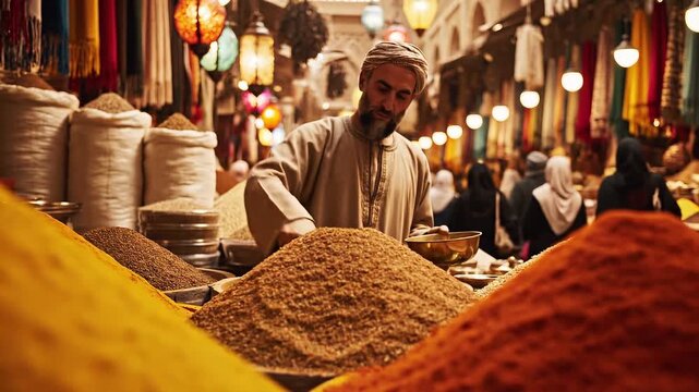 Vibrant Spice Market Scene - A Colorful Display of Aromas and Flavors.