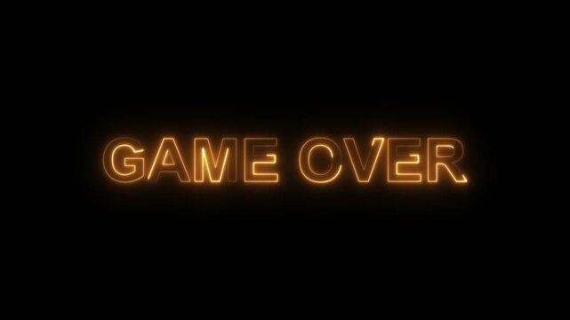Lightning neon game over text animation on black background. Neon light path effect. Neon GAME OVER text with reflection. Abstract game over word icon animation.