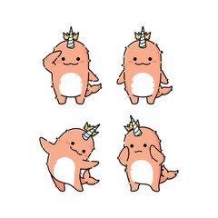 Cute cartoon narwhals showing different emotions with copy space © MSTAKLIMA