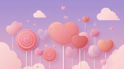 Colorful Heart-Shaped Clouds with Pastel Background and Soft Hues