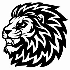 Fototapeta premium Vigorous Black and White Roaring Lion Head Vector Illustration for Mascot and Emblem Designs