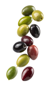 Floating Harvest of Colorful Olives isolated on transparent background