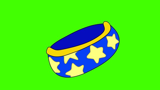 a vector animation of a blue bowl with golden rim and star patterns filled with dates, symbolizing iftar traditions and Islamic Ramadan celebration.